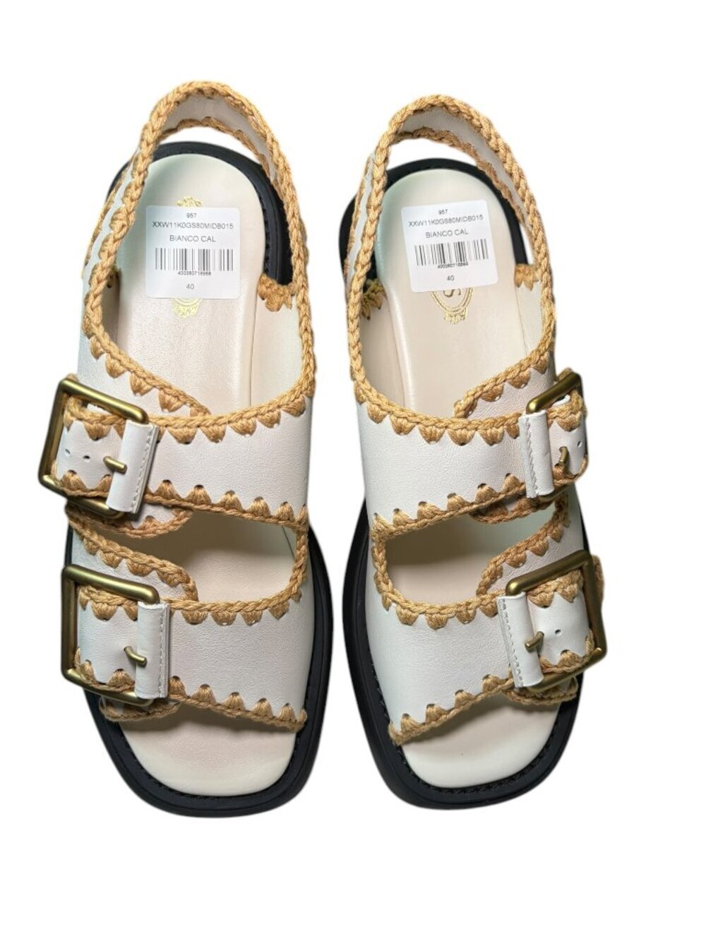 Tod’s White Leather Buckle Sandals Platform Lug Sole Size 40